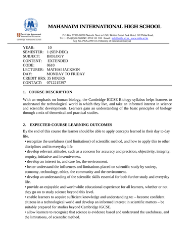 YEAR 11 BIOLOGY COURSE OUTLINE FOR TERM 1