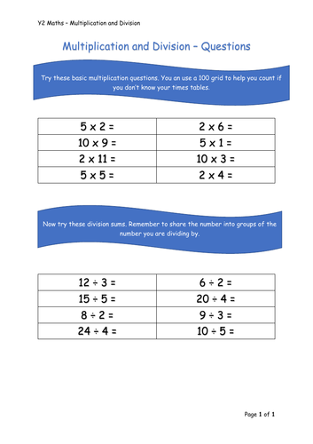 Y2 Maths - Multiplication &Division Free