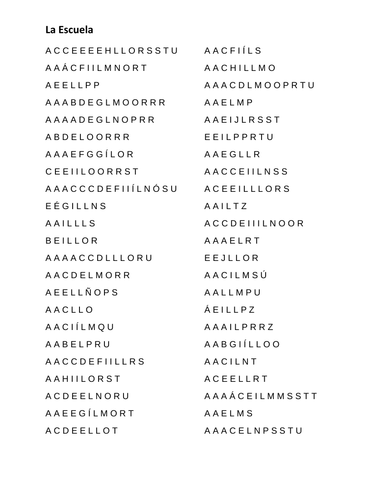 Escuela (School in Spanish) Word Scramble