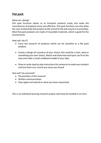 Flat pack research project