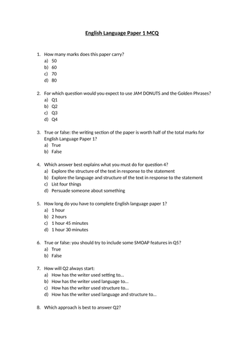 English Language P1 MCQ