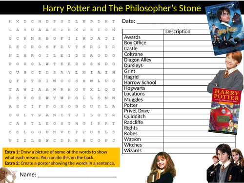 Harry Potter Novel Wordsearch Sheet Starter Activity Keywords Cover English Literature