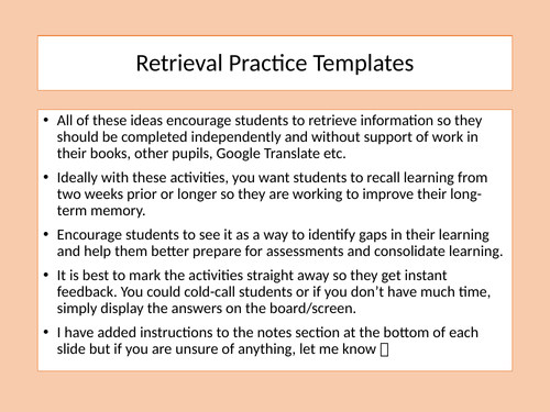 French and Spanish Retrieval Practice Templates