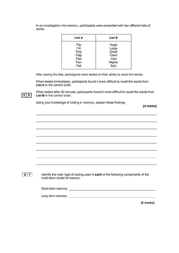 AQA Psychology Memory Revision Lessons