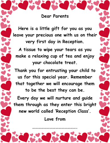 Welcome Note to Reception Class!