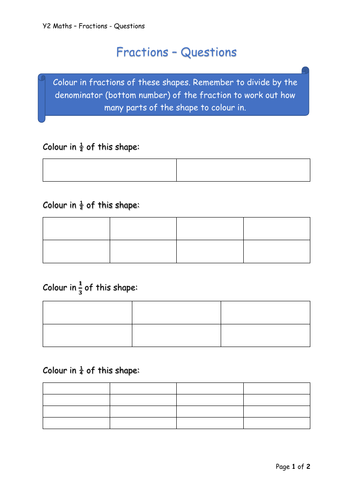 Y2 Maths - Fractions (Free)