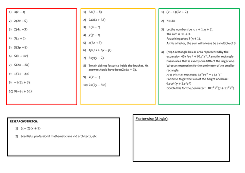 Factorising to Single Brackets (1-9)