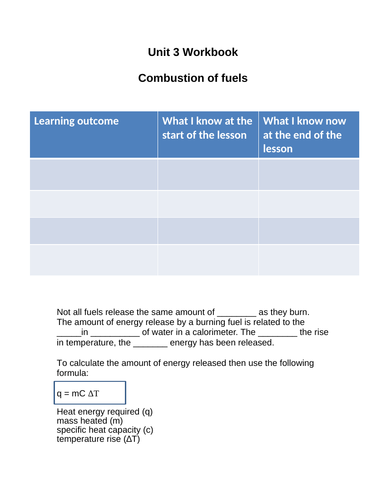 BTEC Applied Science L3 Unit 3 Comparing the combustion of fuels