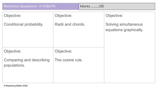 GCSE Higher Mathematics - Set 06 - Retention / Skills Check Questions