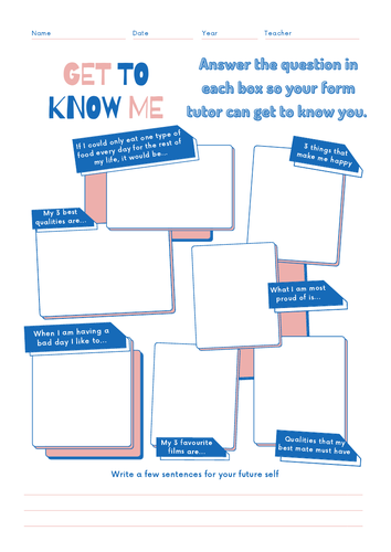 "Get to know me" student questionnaire
