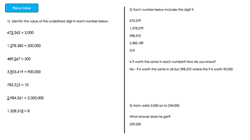 Year 6 Place Value - Numbers to 10 Million Worksheet