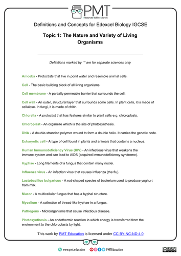 Edexcel IGCSE Biology Definitions