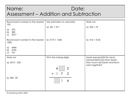 Quick Mastery Assessment - Addition and Subtraction