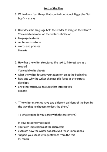 comprehension - extracts and questions based on AQA