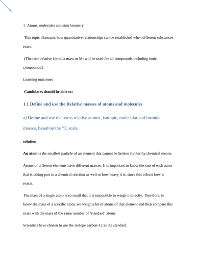 Cambridge AS LEVEL CHEMISTRY NOTES TOPIC 1