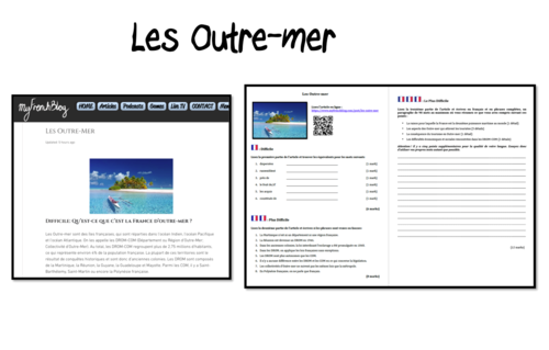 Les Outre-mer- Online article and worksheet- A Level French