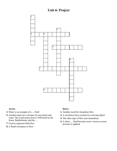 Viscosity crossword and worksheet