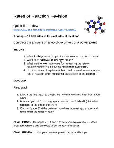 Edexcel Rates of reaction revision resource