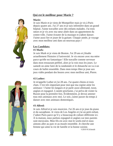 Fun French Reading: Who should Marie Date? (Hobbies, Languages, Family) Lecture