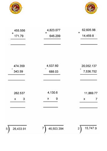 More calculating with decimal numbers 1