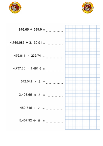 More calculating with decimal numbers 2