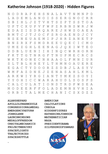 Katherine Johnson  - Hidden Figures  Word Search