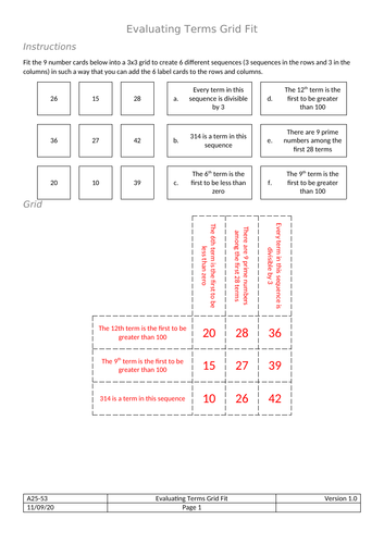 Grid Fit - Evaluating Terms of Sequences