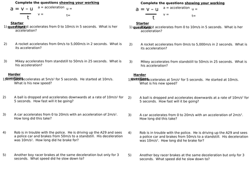 AQA Acceleration, Uniform acceleration and free fall (two lessons)