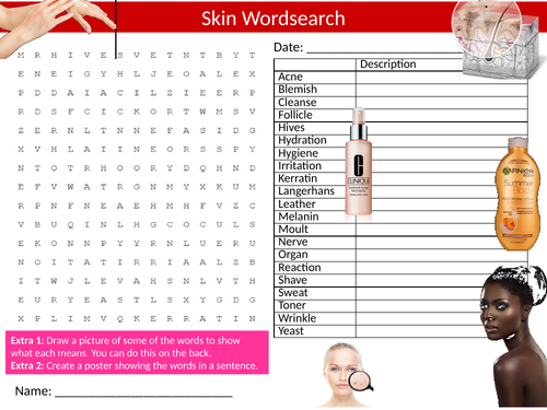 Skin #2 Wordsearch Health Keeping Clean Starter Settler Activity Homework Cover Lesson