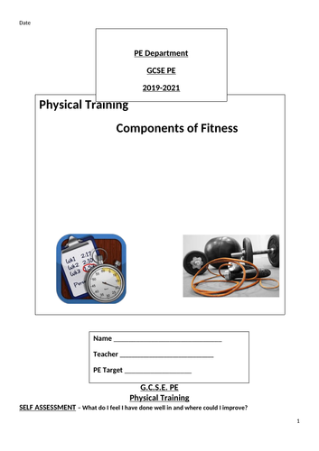 AQA GCSE PE Work booklet and teaching powerpoint for components of fitness.