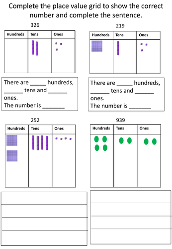 Complete the place value grid to show the correct number