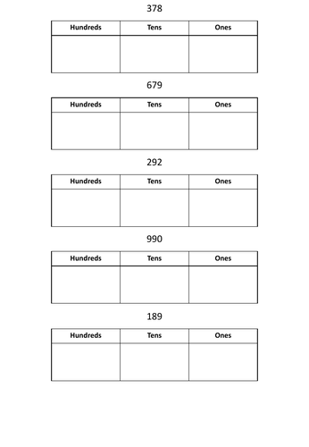 Place Value of 3 digit numbers