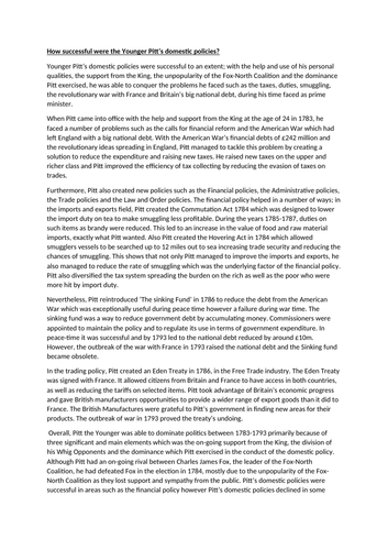 Pitt's domestic policies