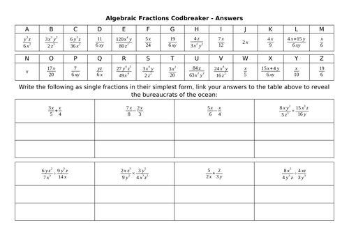 Algebraic Fractions Codbreaker