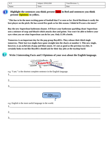 Facts and Opinions | Teaching Resources