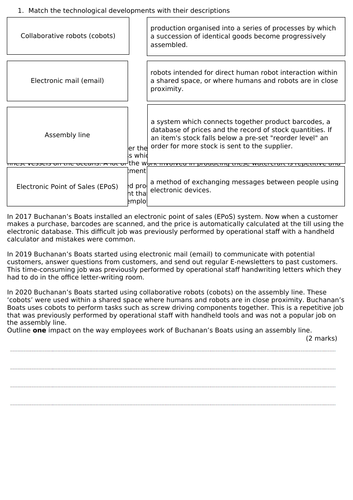 Edexcel GCSE (9-1) Business 2.5 Making human resource decisions - Impacts of technology worksheet