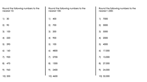 Year 6 Place Value - Rounding Homework Sheet