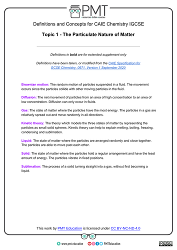 CAIE IGCSE Chemistry Definitions