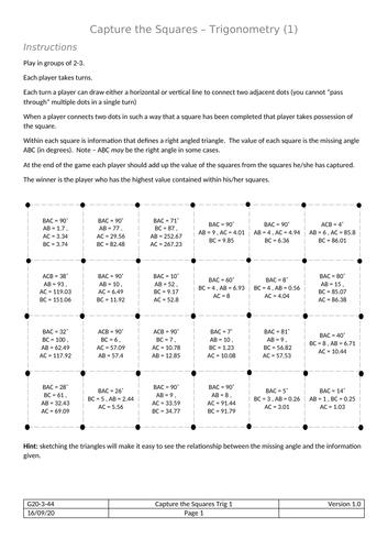 Capture the Squares Trigonometry