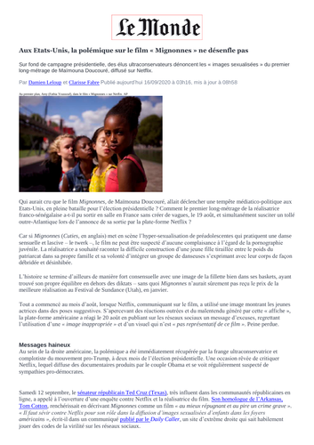 Culture-News article Les mignonnes French A level | Teaching Resources