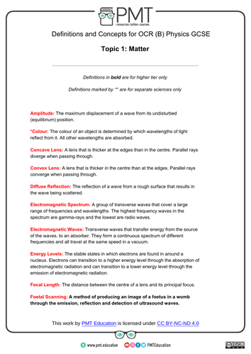 OCR (B) GCSE Physics Definitions