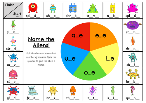 Phonics Split Digraph Name the Alien Board Game