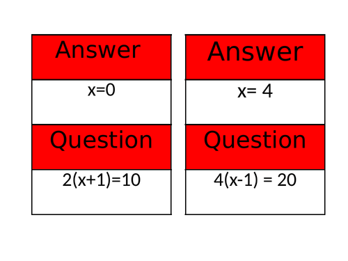 Solving Equations Treasure Hunt, (4 part differentiation.