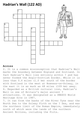Hadrian #39 s Wall Crossword Teaching Resources