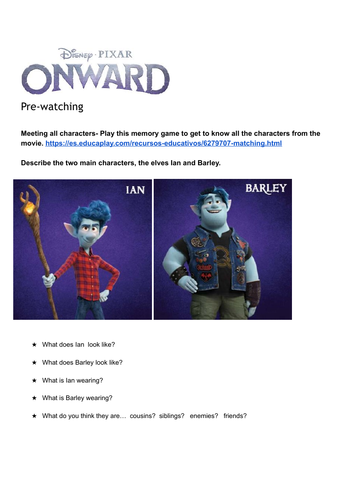 ONWARD - Disney movie worksheet
