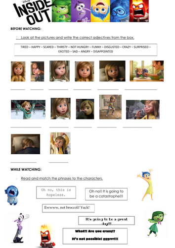 inside out movie worksheet teaching resources