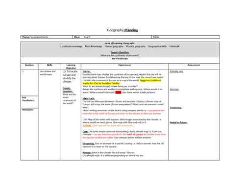 Geography Continents Year 2 KS1