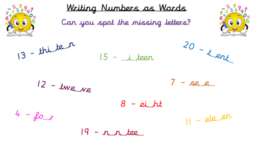 Reading and Writing Number 1-20  as Words