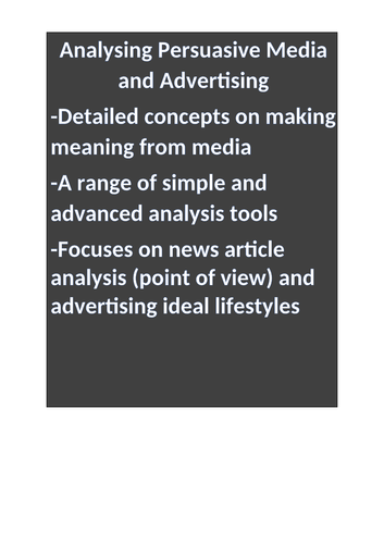 Visual Literacy: Analysing and creating persuasive media and advertising