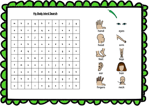 My body word search - with symbols